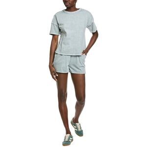 Marion Womens  2Pc Halo Snow Washed Tee Shirt & Short Set, Gray